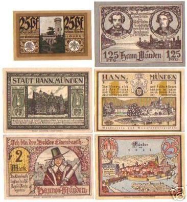 6 Banknoten Notgeld der Stadt Hann. Münden um 1922
