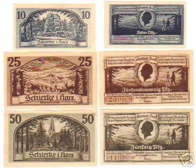 6 Banknoten Notgeld der Stadt Schierke 1921