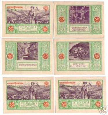 6 Banknoten Notgeld der Gemeinde Steinbach um 1922