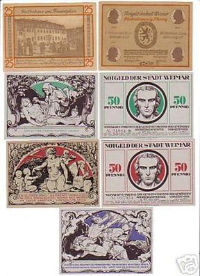 7 Banknoten Notgeld der Stadt Weimar 1921