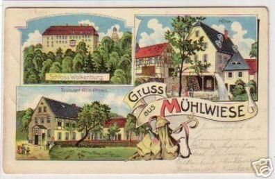 19420 Ak Lithographie Gruss aus Mühlwiese 1919