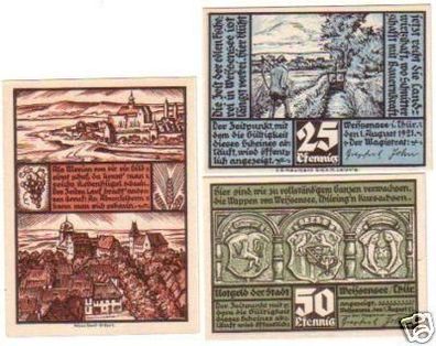 3 Banknoten Notgeld der Stadt Weissensee in Thür. 1921