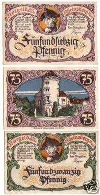3 Banknoten Notgeld der Stadt Rheinsberg Mark um 1922