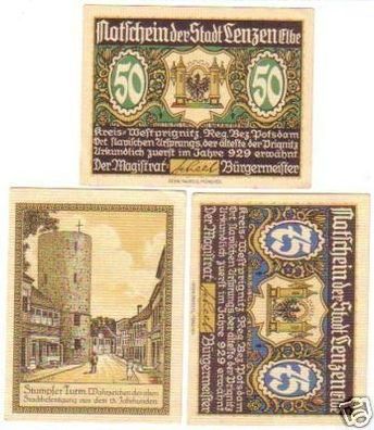 3 Banknoten Notgeld der Stadt Lenzen Elbe um 1922