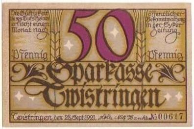 50 Pfennig Banknote Notgeld Sparkasse Twistringen 1921