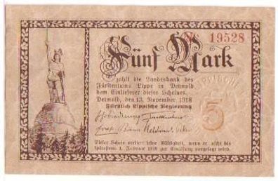 Banknote 5 Mark Großnotgeld Stadt Detmold Lippe 1918