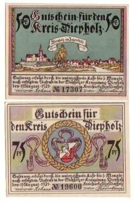 2 Banknoten Notgeld des Kreis Diepholz 1921