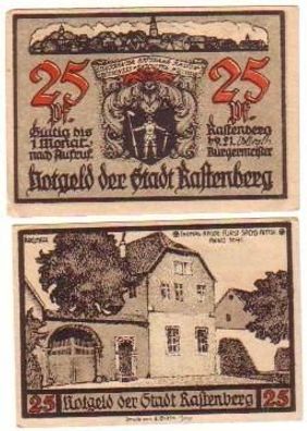 2 Banknoten Notgeld der Stadt Rastenberg 1921