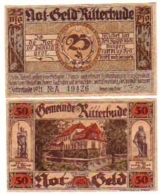 2 Banknoten Notgeld der Gemeinde Ritterhude 1921