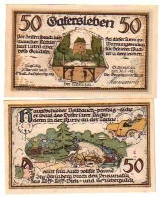 2 Banknoten Notgeld der Gemeinde Gattersleben 1921