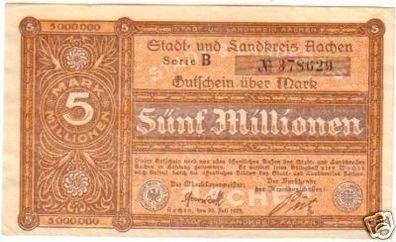 Banknote Inflation 5 Millionen Mark Stadt Aachen 1923