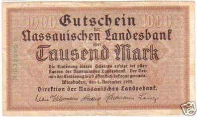Banknote Inflation 1000 Mark Wiesbaden 01.11.1922