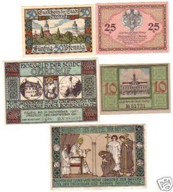 5 Banknoten Notgeld der Stadt Ohrdruf 1921