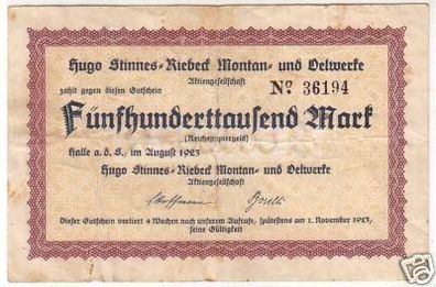 Banknote Inflation 500000 Mark Halle August.1923