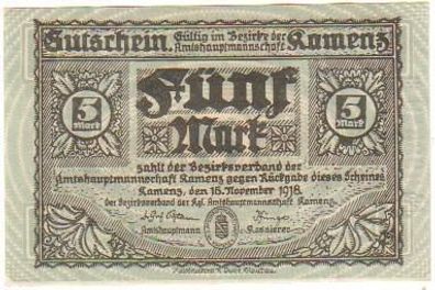 Banknoten 5 Mark Großnotgeld Bezirksverband Kamenz 1918