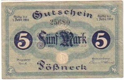 Banknote 5 Mark Großnotgeld Stadt Pößneck 1919