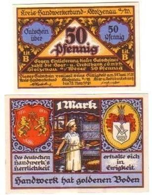2 Banknoten Notgeld Kreis Handwerkerbund Stolzenau 1921