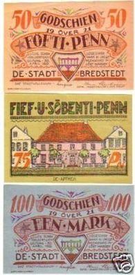 3 Banknoten Notgeld der Stadt Bredstedt 1921