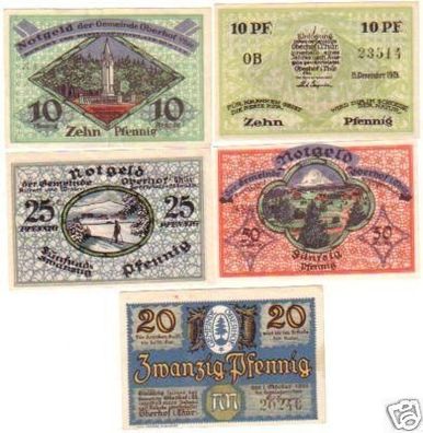 5 Banknoten Notgeld der Gemeinde Oberhof 1919-21