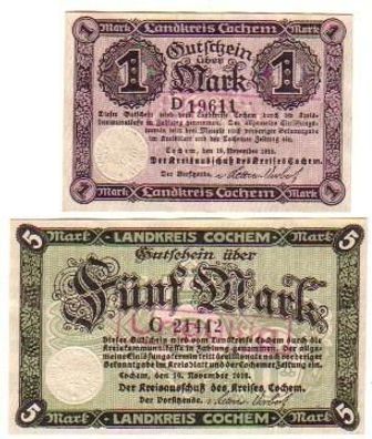 2 Banknoten Notgeld der Landkreis Cochem 1918
