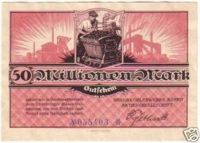 Banknote Inflation 50 Millionen Braunkohlenwerke Borna