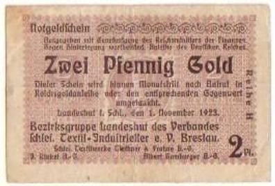 Banknote 2 Pfennig Gold Landeshut in Schlesien 1923