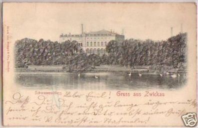 16653 Präge Ak Gruß aus Zwickau Schwanenschloß 1900
