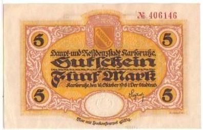 Banknote 5 Mark Großnotgeld Stadt Karlsruhe 1918