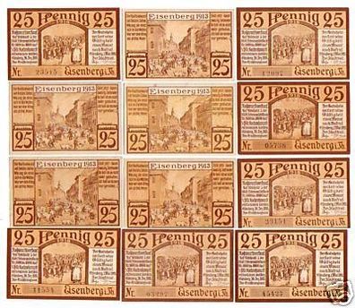 12 Banknoten Notgeld der Stadt Eisenberg 1921