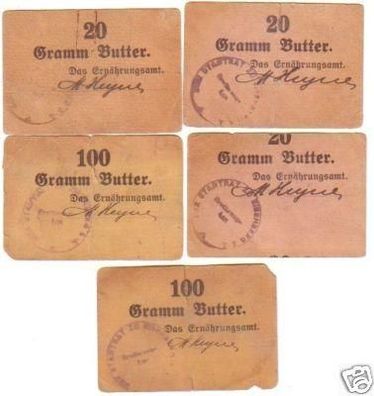 5 Banknoten Ernährungsamt Stadt Eisenberg um 1915