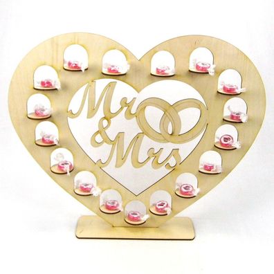 Rocher - Herz - Hochzeit - Display - Ständer aus Holz 35 cm Mr & Mrs