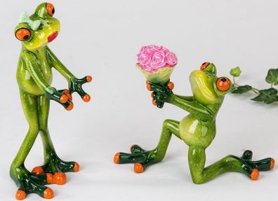 Dekofigur lustiges Froschpaar Heiratsantrag, 16 + 13 cm