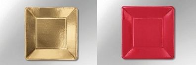 Pappteller uni metallic 8 Stück Farbe: gold oder rot
