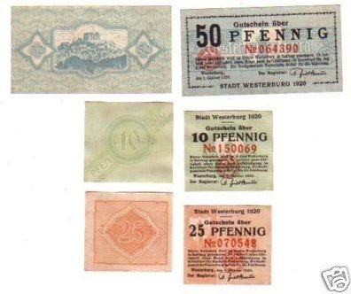 3 Banknoten Notgeld der Stadt Westerburg 1920