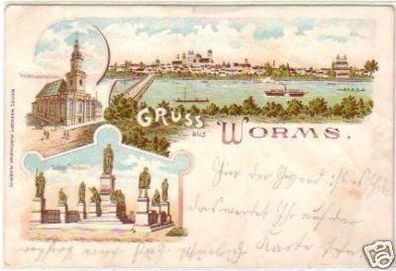 20576 Lithografie Gruss aus Worms um 1900