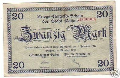 seltene Banknote Großnotgeld 20 Mark Passau 1918