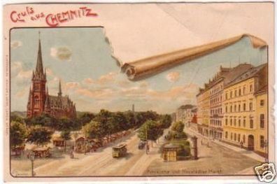 19147 Ak Lithographie Gruss aus Chemnitz um 1900