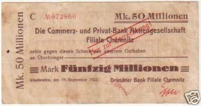 Banknote Inflation 50 Millionen Chemnitz 19.09.1923