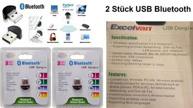 USB Bluetooth Excelvan 2.0 EDR Adapter 2 Stück Dongle: Handy PDA PC data transfer NEU