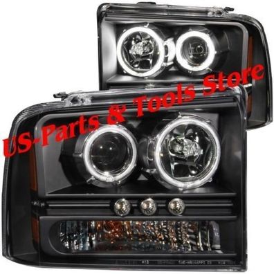 Für Ford F250 F350 Scheinwerfer Satz CCFL Angeleyes schwarz LED 05 - 07 2005 2007