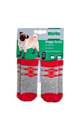 Karlie 15222 Hundesocken - Doggy Socks - rot/ grau - M - 52 x 40mm