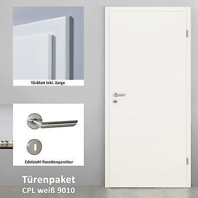 kuporta CPL Zimmertüren uni weißlack 9010 | 5-11 Türen+ Zargen+ Türdrücker Röhrenspan