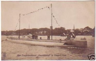 21679 Ak Frachttauchboot "Deutschland" in Flaggen Gala