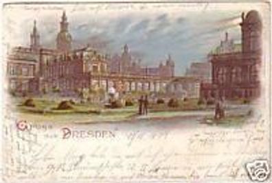 12368 Lithografie Gruss aus Dresden Zwinger 1899