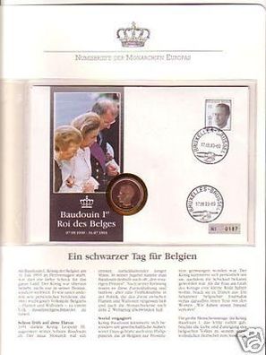 schöner Numisbrief zum Tod des belgischen König 1993
