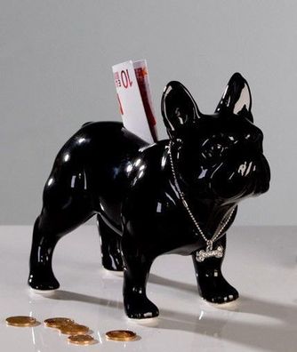 Spardose BULLI stehend schwarz Französische Bulldogge Mops Sparschwein Keramik