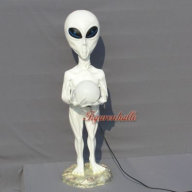 Alien Außerirdischer Figur Statue Skulptur UFO weiß Lampe Leuchte Deko Hollywood