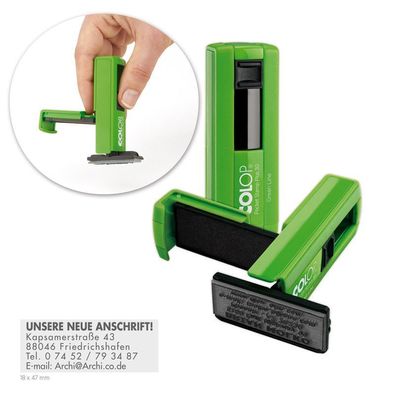 COLOP Pocket Plus 30 GREEN LINE Taschenstempel mit individueller Textplatte/ Logo