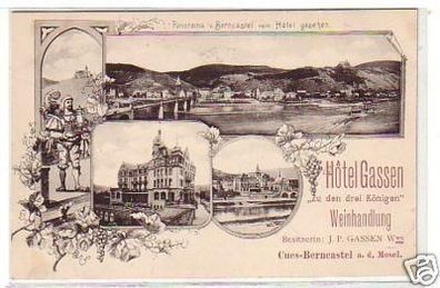 21814 Karte Cues Berncastel Hotel Gassen um 1900