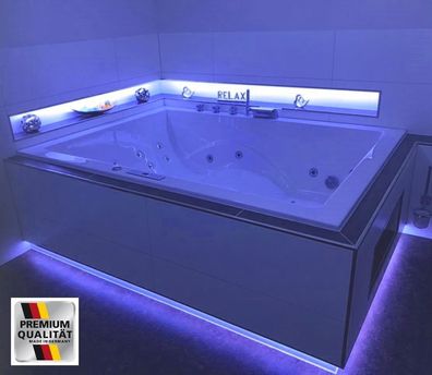 Doppel Whirlpool Badewanne mit 24 Massage Düsen Heizung Ozon LED Made in Germany Spa
